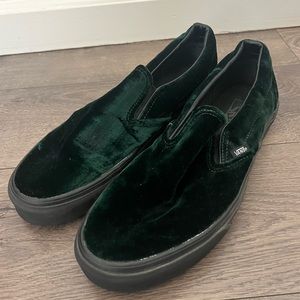 Velvet Green Vans Slip-ons